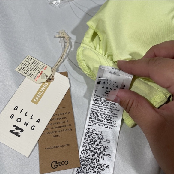 NWT Billabong [‎ XL ] Tanline Lulu Bandeau Bikini Top in Shadow Lime - Picture 10 of 12